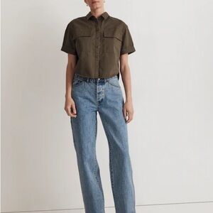 Madewell Cropped Olive Utility Top in Large Relaxed Fit